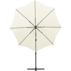 MAISON EXCLUSIVE - Parasol de jardin en porte-à-faux et mât et lumières led sable