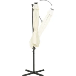 MAISON EXCLUSIVE - Parasol de jardin en porte-à-faux et mât et lumières led sable