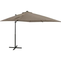 MAISON EXCLUSIVE - Parasol de jardin en porte-à-faux et mât et lumières led taupe
