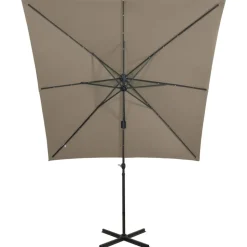 MAISON EXCLUSIVE - Parasol de jardin en porte-à-faux et mât et lumières led taupe