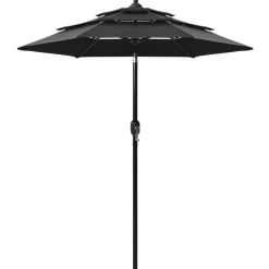MAISON EXCLUSIVE - Parasol de jardin à 3 niveaux avec mât en aluminium noir