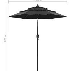 MAISON EXCLUSIVE - Parasol de jardin à 3 niveaux avec mât en aluminium noir
