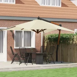 MAISON EXCLUSIVE - Parasol de jardin en porte-à-faux avec mât en bois blanc sable