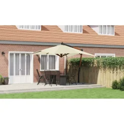 MAISON EXCLUSIVE - Parasol de jardin en porte-à-faux avec mât en bois blanc sable