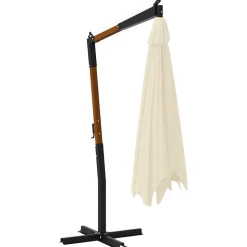 MAISON EXCLUSIVE - Parasol de jardin en porte-à-faux avec mât en bois blanc sable
