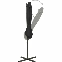 MAISON EXCLUSIVE - Parasol de jardin en porte-à-faux et mât et lumières led noir