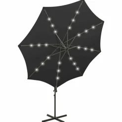MAISON EXCLUSIVE - Parasol de jardin en porte-à-faux et mât et lumières led noir