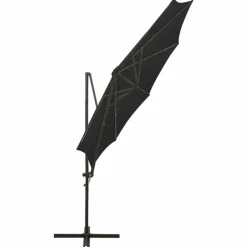 MAISON EXCLUSIVE - Parasol de jardin en porte-à-faux et mât et lumières led noir