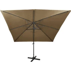 MAISON EXCLUSIVE - Parasol de jardin en porte-à-faux et mât et lumières led taupe