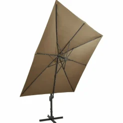 MAISON EXCLUSIVE - Parasol de jardin en porte-à-faux et mât et lumières led taupe