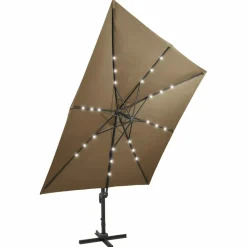 MAISON EXCLUSIVE - Parasol de jardin en porte-à-faux et mât et lumières led taupe