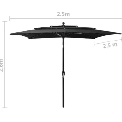 MAISON EXCLUSIVE - Parasol de jardin à 3 niveaux avec mât en aluminium noir
