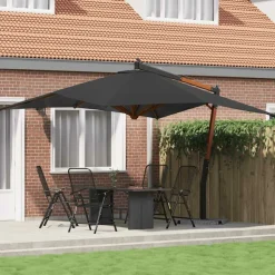 MAISON EXCLUSIVE - Parasol de jardin en porte-à-faux avec mât en bois anthracite
