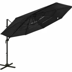 MAISON EXCLUSIVE - Parasol de jardin à 4 niveaux avec mât en aluminium noir 3x3 m