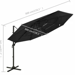MAISON EXCLUSIVE - Parasol de jardin à 4 niveaux avec mât en aluminium noir 3x3 m