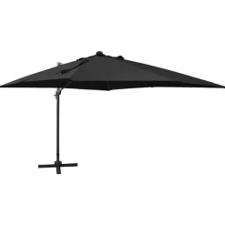 MAISON EXCLUSIVE - Parasol de jardin en porte-à-faux et mât et lumières led noir