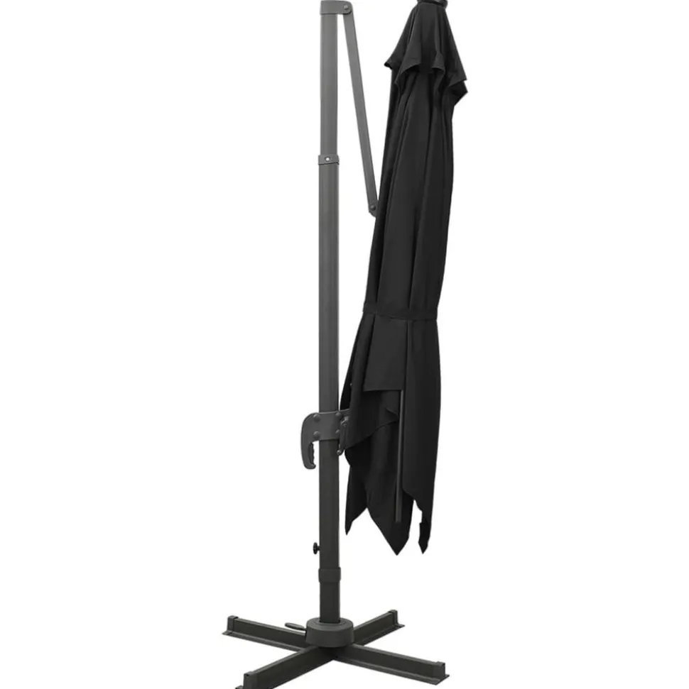 MAISON EXCLUSIVE - Parasol de jardin en porte-à-faux et mât et lumières led noir