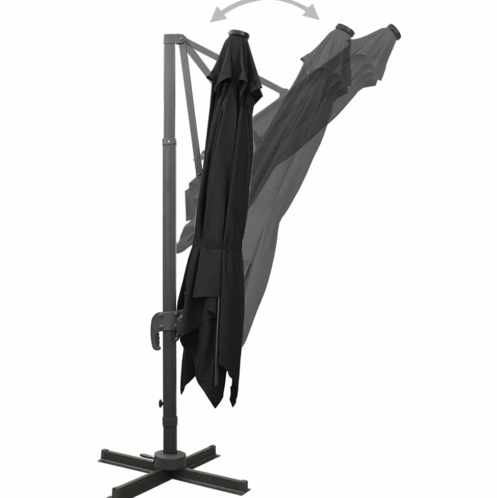 MAISON EXCLUSIVE - Parasol de jardin en porte-à-faux et mât et lumières led noir