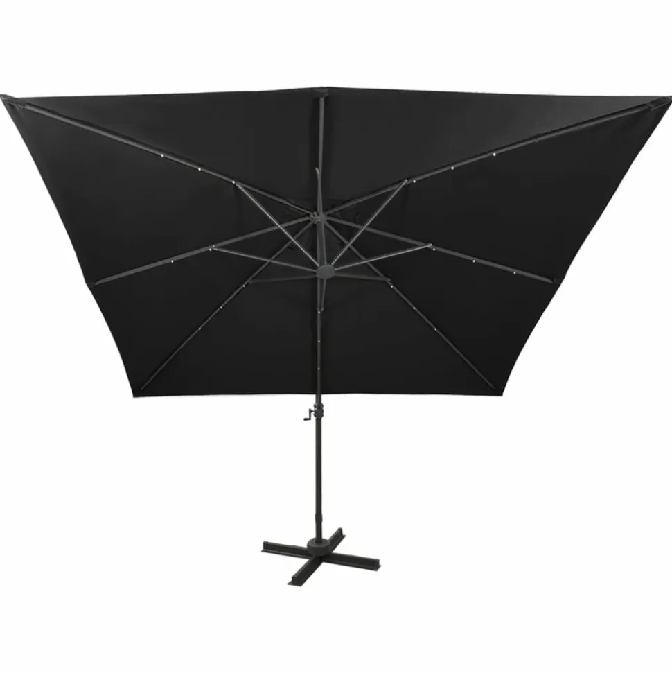 MAISON EXCLUSIVE - Parasol de jardin en porte-à-faux et mât et lumières led noir
