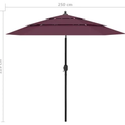 MAISON EXCLUSIVE - Parasol de jardin à 3 niveaux mât en aluminium rouge bordeaux
