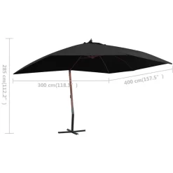 MAISON EXCLUSIVE - Parasol suspendu avec mât en bois 400x300 cm noir