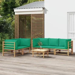MAISON EXCLUSIVE - Salon de jardin 6 pcs avec coussins vert bambou