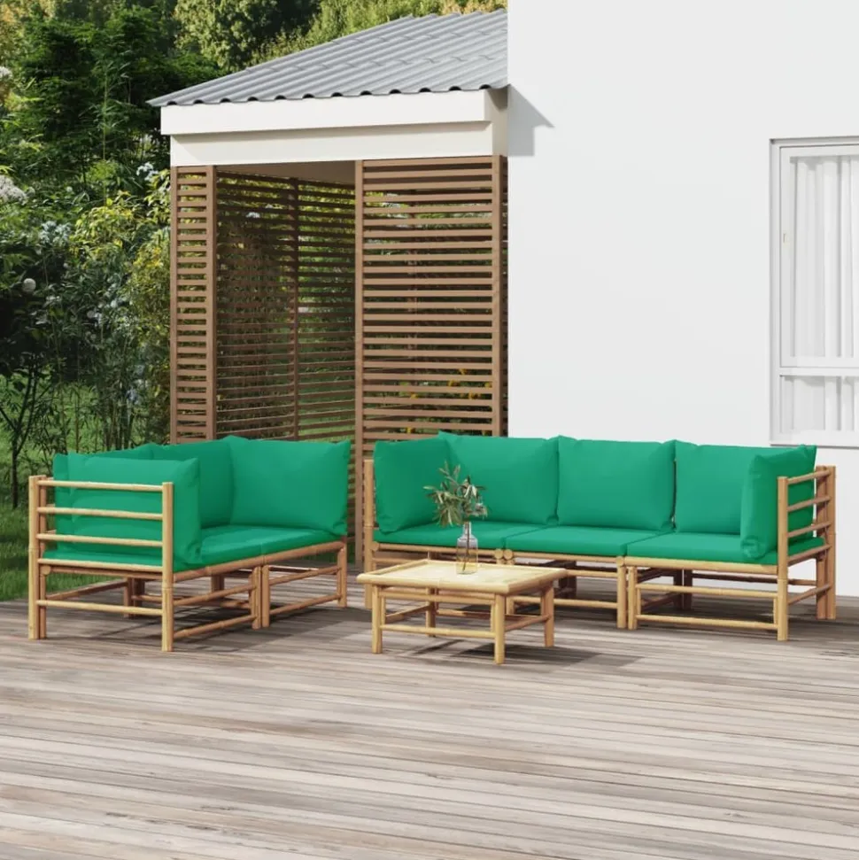 MAISON EXCLUSIVE - Salon de jardin 6 pcs avec coussins vert bambou