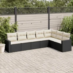 MAISON EXCLUSIVE - Salon de jardin 7 pcs avec coussins noir résine tressée