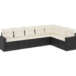 MAISON EXCLUSIVE - Salon de jardin 7 pcs avec coussins noir résine tressée