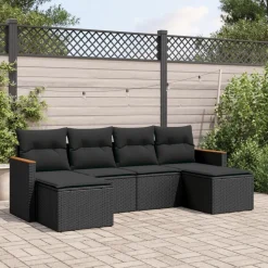 MAISON EXCLUSIVE - Salon de jardin 6 pcs avec coussins noir résine tressée