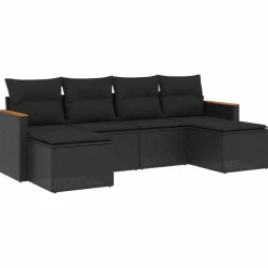 MAISON EXCLUSIVE - Salon de jardin 6 pcs avec coussins noir résine tressée