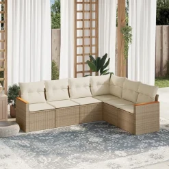 MAISON EXCLUSIVE - Salon de jardin avec coussins 6 pcs beige résine tressée