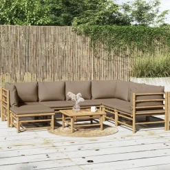 MAISON EXCLUSIVE - Salon de jardin 8 pcs avec coussins taupe bambou