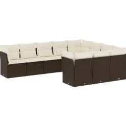 MAISON EXCLUSIVE - Salon de jardin 10 pcs avec coussins marron résine tressée