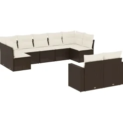 MAISON EXCLUSIVE - Salon de jardin avec coussins 9 pcs marron résine tressée