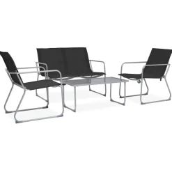 MAISON EXCLUSIVE - Salon de jardin 4 pcs tissu et acier noir