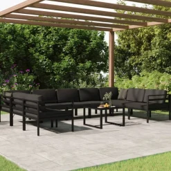 MAISON EXCLUSIVE - Salon de jardin 10 pcs avec coussins aluminium anthracite