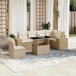 MAISON EXCLUSIVE - Salon de jardin avec coussins 7 pcs beige résine tressée