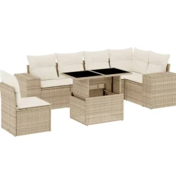 MAISON EXCLUSIVE - Salon de jardin avec coussins 7 pcs beige résine tressée