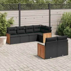 MAISON EXCLUSIVE - Salon de jardin 7 pcs avec coussins noir résine tressée