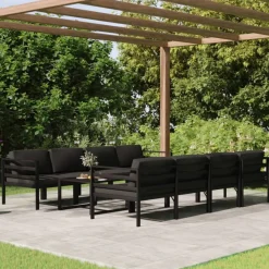 MAISON EXCLUSIVE - Salon de jardin 9 pcs avec coussins aluminium anthracite