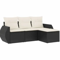 MAISON EXCLUSIVE - Salon de jardin 4 pcs avec coussins noir résine tressée