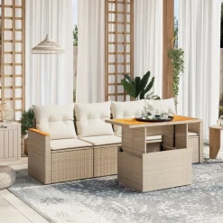 MAISON EXCLUSIVE - Salon de jardin avec coussins 5 pcs beige résine tressée
