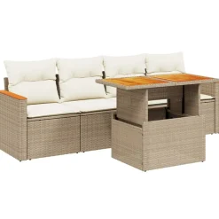MAISON EXCLUSIVE - Salon de jardin avec coussins 5 pcs beige résine tressée