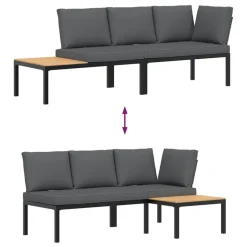 MAISON EXCLUSIVE - Salon de jardin 2 pcs avec coussins noir aluminium