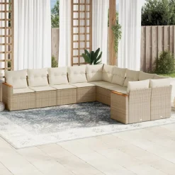 MAISON EXCLUSIVE - Salon de jardin avec coussins 10 pcs beige résine tressée