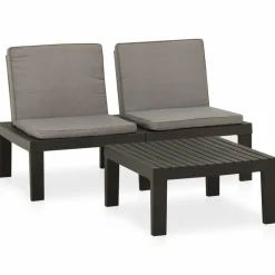 MAISON EXCLUSIVE - Salon de jardin 2 pcs avec coussins plastique gris
