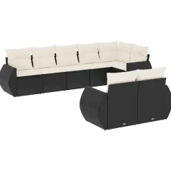 MAISON EXCLUSIVE - Salon de jardin 8 pcs avec coussins noir résine tressée