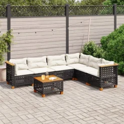 MAISON EXCLUSIVE - Salon de jardin 7 pcs avec coussins noir résine tressée