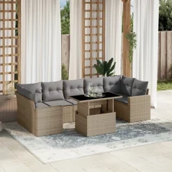 MAISON EXCLUSIVE - Salon de jardin avec coussins 8 pcs beige résine tressée